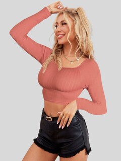 Foto 5 | Set De Dos Blusas Crop Top De Manga Larga Para Mujer Crop-05 Colores Variados Moda Canalé
