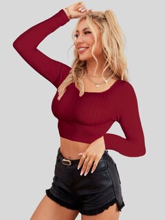 Foto 2 | Set De Dos Blusas Crop Top De Manga Larga Para Mujer Crop-05 Colores Variados Moda Canalé