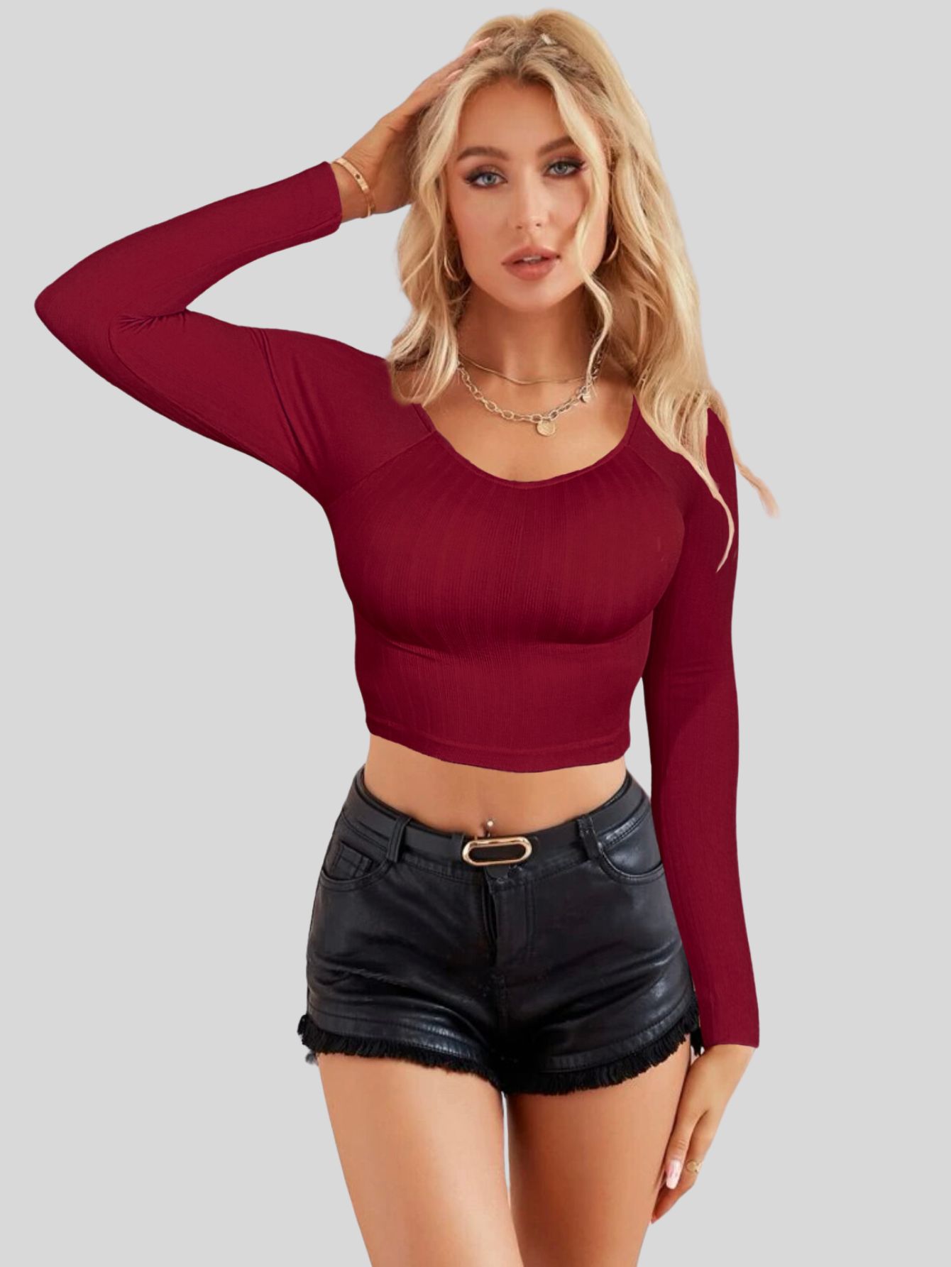 Foto 3 | Set De Dos Blusas  Crop Top De Manga Larga Para Mujer Crop-05 Colores Variados Moda Canalé
