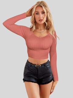 Foto 3 | Set De Dos Blusas Crop Top De Manga Larga Para Mujer Crop-05 Colores Variados Moda Canalé
