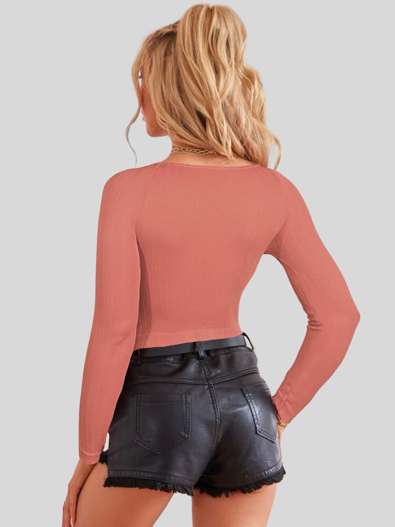 Foto 5 pulgar | Set De Dos Blusas  Crop Top De Manga Larga Para Mujer Crop-05 Colores Variados Moda Canalé