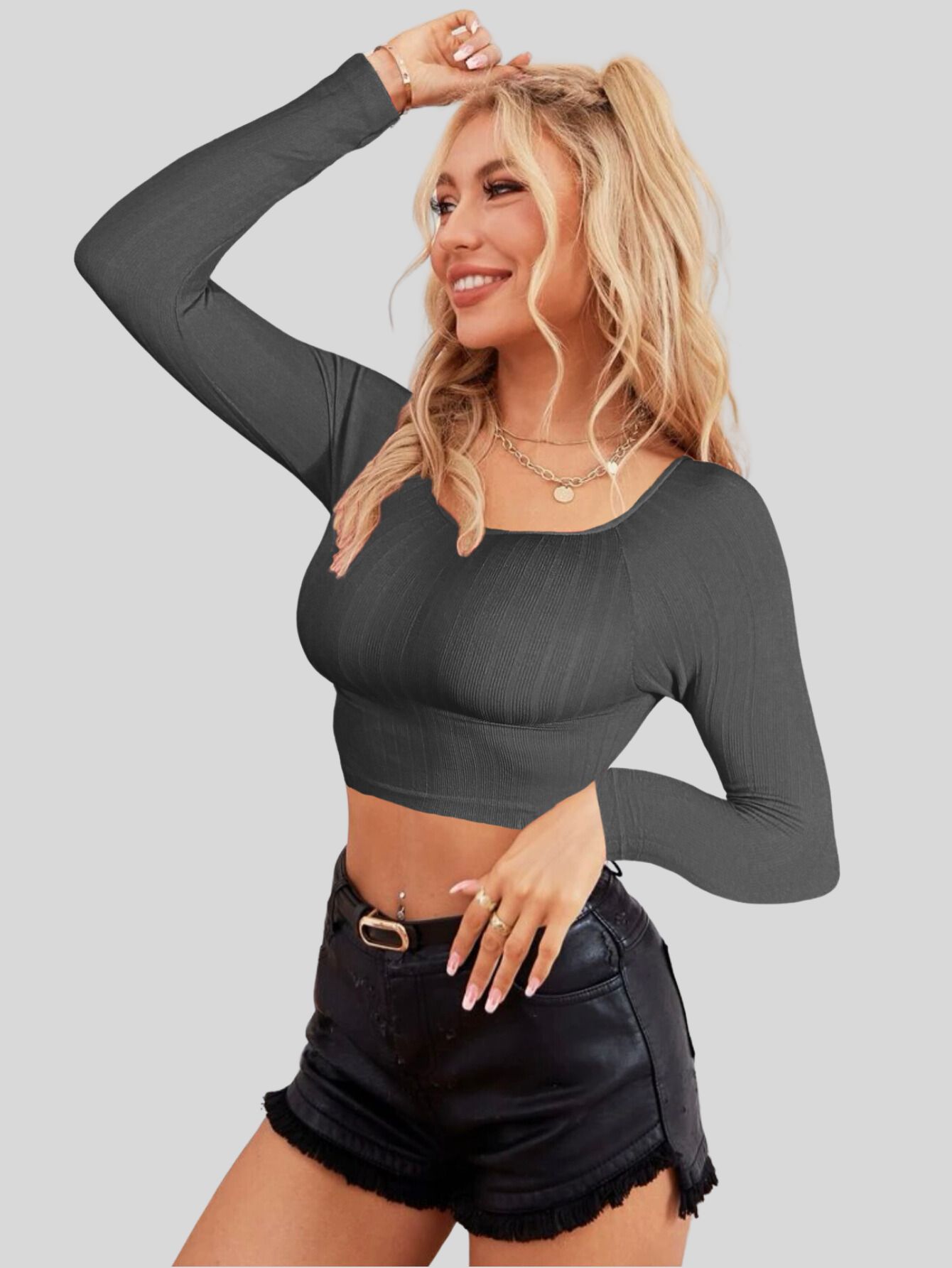Foto 6 pulgar | Set De Dos Blusas  Crop Top De Manga Larga Para Mujer Crop-05 Colores Variados Moda Canalé