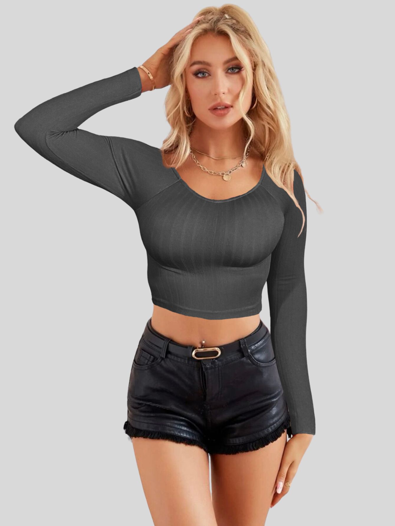 Foto 7 pulgar | Set De Dos Blusas  Crop Top De Manga Larga Para Mujer Crop-05 Colores Variados Moda Canalé