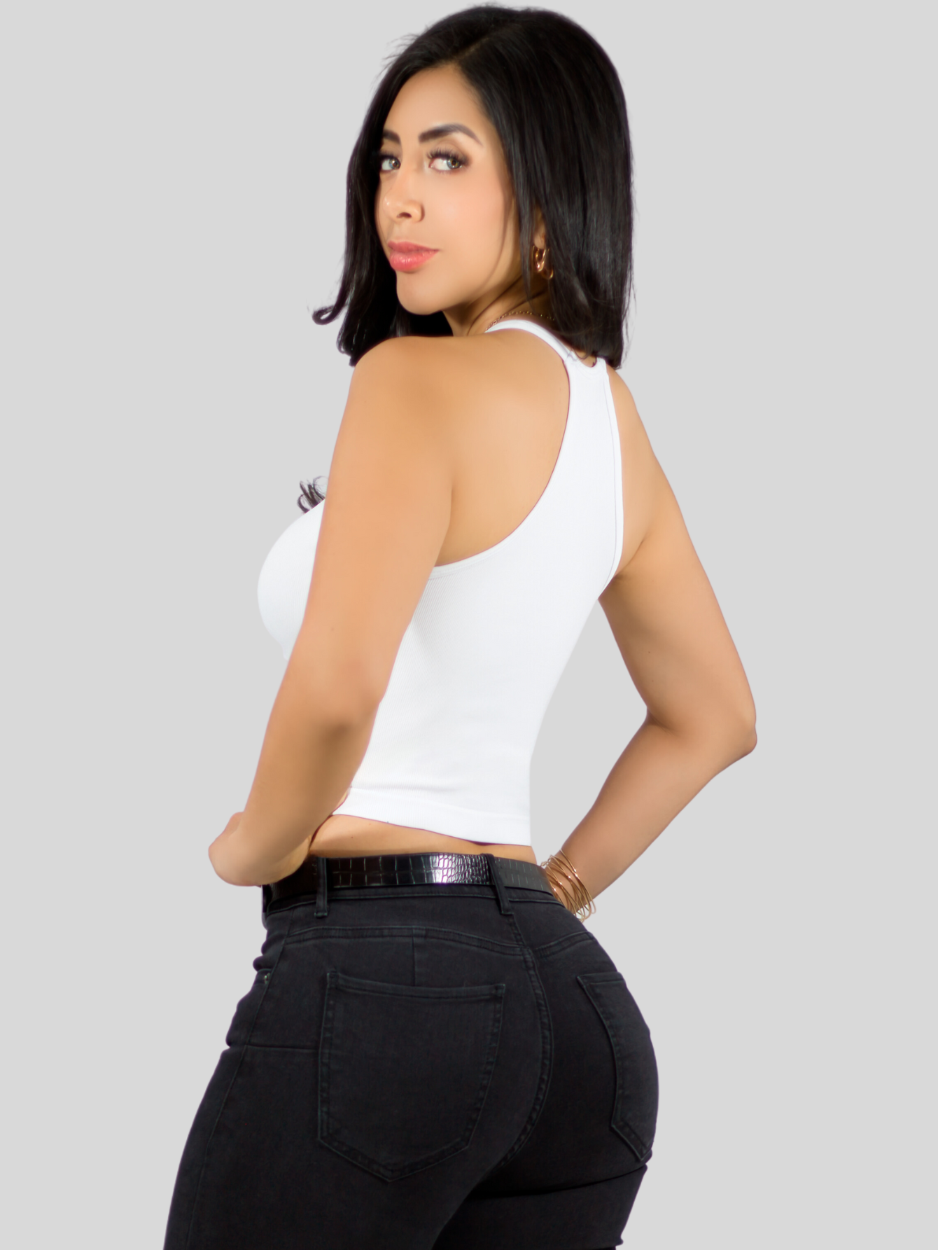Foto 6 pulgar | Blusas Mujer Casual Camiseta Dama Blusa Top-1023 Blanco Crop Top Strec