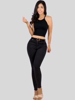 Foto 2 | Blusas Mujer Casual Camiseta Dama Blusa Top-1023 Negro Crop Top Strec