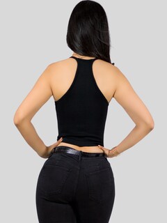 Foto 3 | Blusas Mujer Casual Camiseta Dama Blusa Top-1023 Negro Crop Top Strec