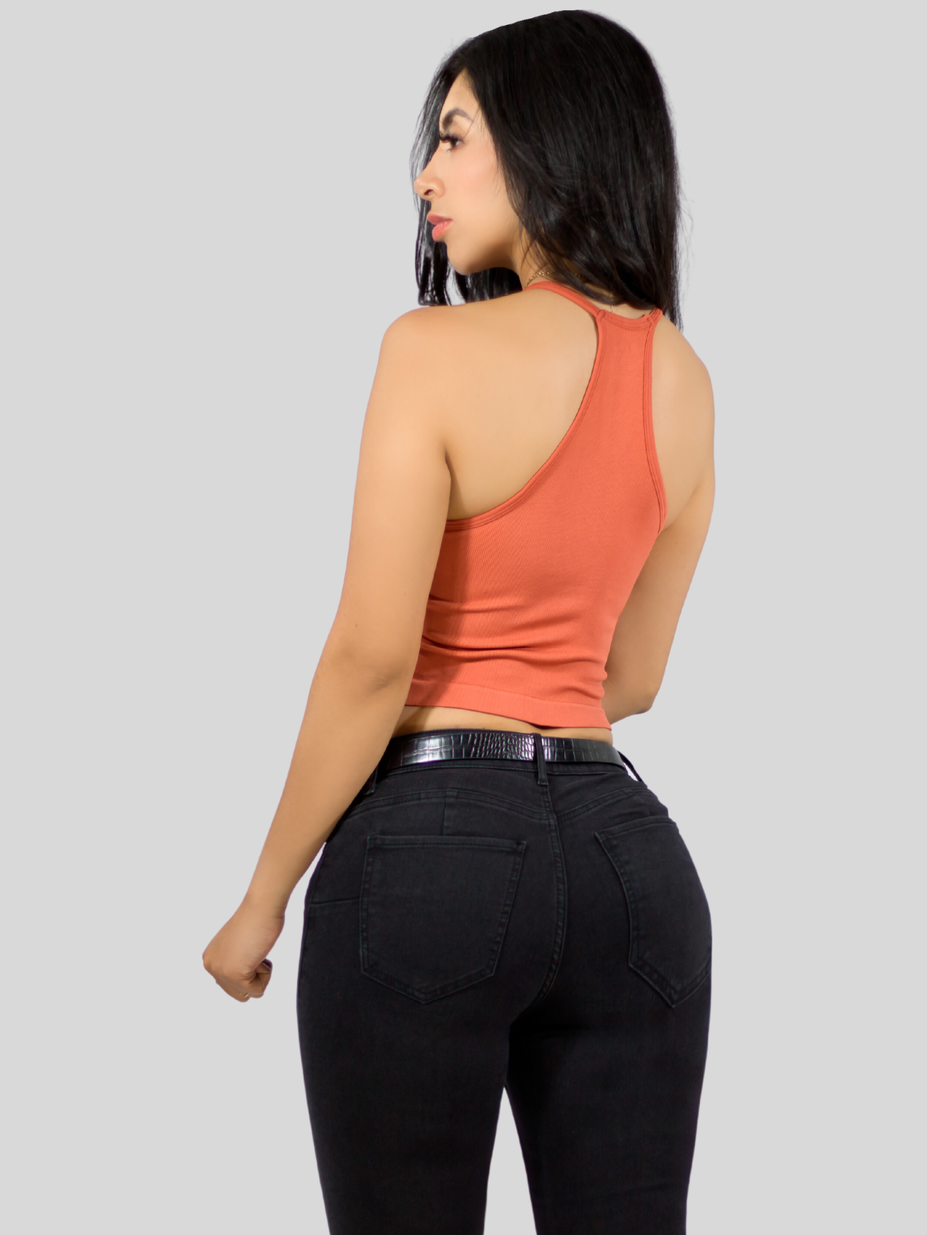 Foto 6 pulgar | Blusas Mujer Casual Camiseta Dama Blusa Top-1023 Coral Oscuro Crop Top Strec