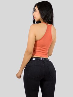 Foto 5 | Blusas Mujer Casual Camiseta Dama Blusa Top-1023 Coral Oscuro Crop Top Strec