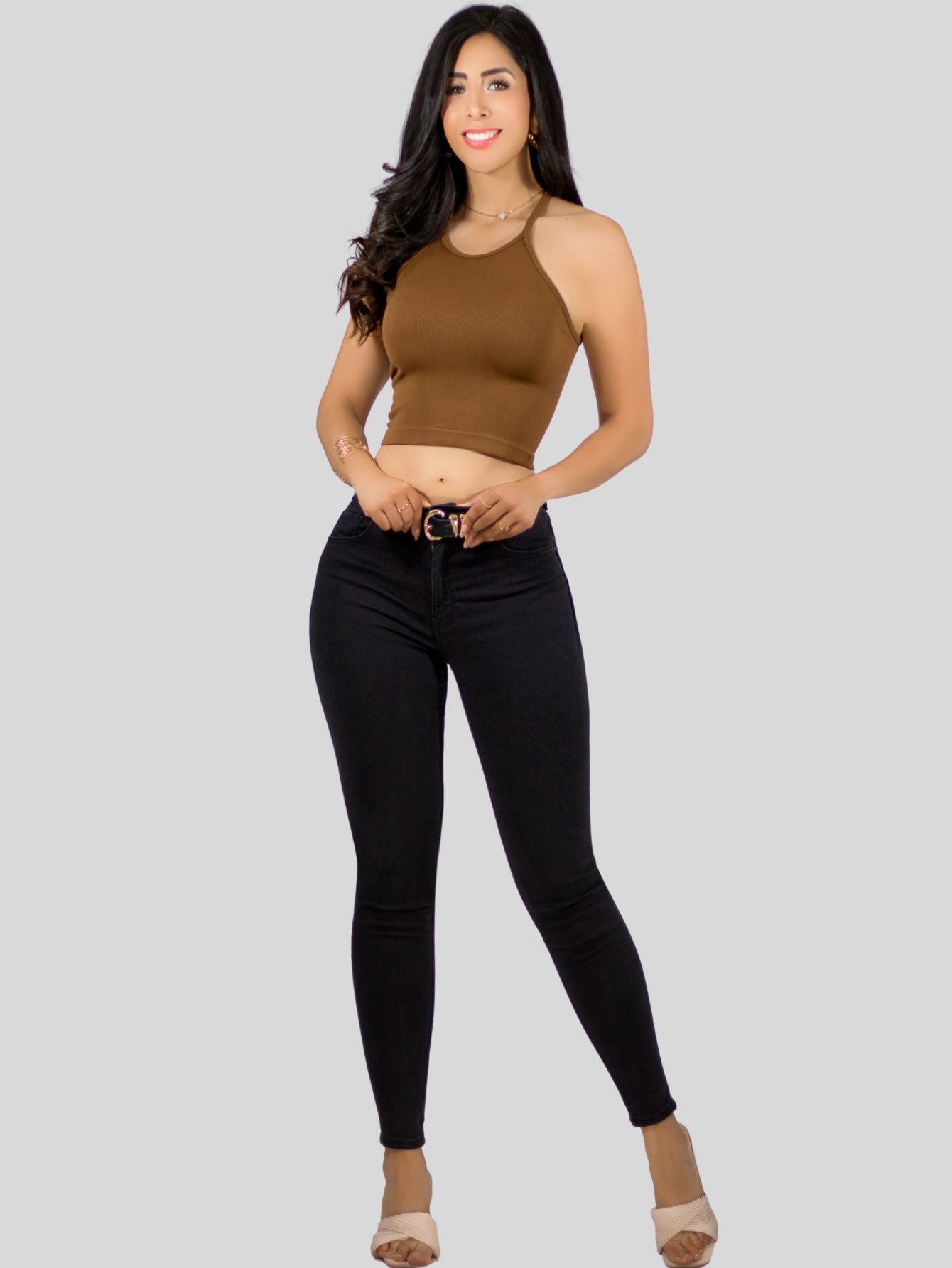 Foto 6 pulgar | Set De 2 Blusas Mujer Casual Camiseta Dama Blusa Top-1023 Café Y Lila Crop Top Strec