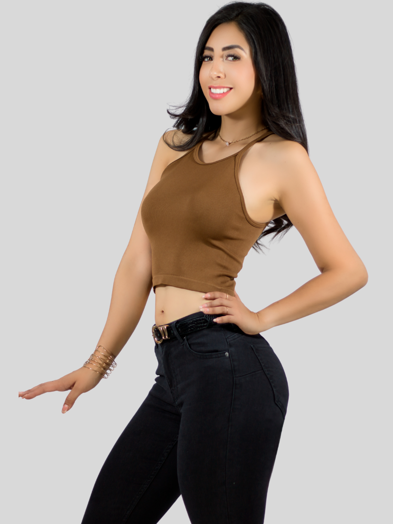 Foto 8 pulgar | Set De 2 Blusas Mujer Casual Camiseta Dama Blusa Top-1023 Café Y Lila Crop Top Strec