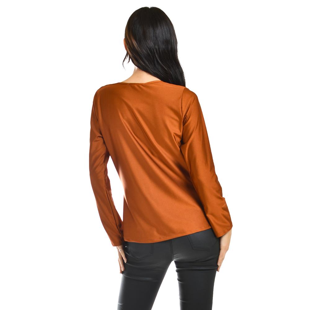 Foto 4 pulgar | Blusa Elegante De Satín Roman Fashion /juvenil, 1787 (cafe) Cafe