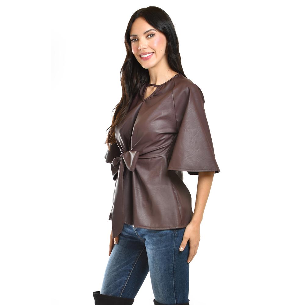 Foto 3 pulgar | Blusa De Vinipiel Con Laso Roman Fashion /juvenil, 1877 (cafe) Cafe