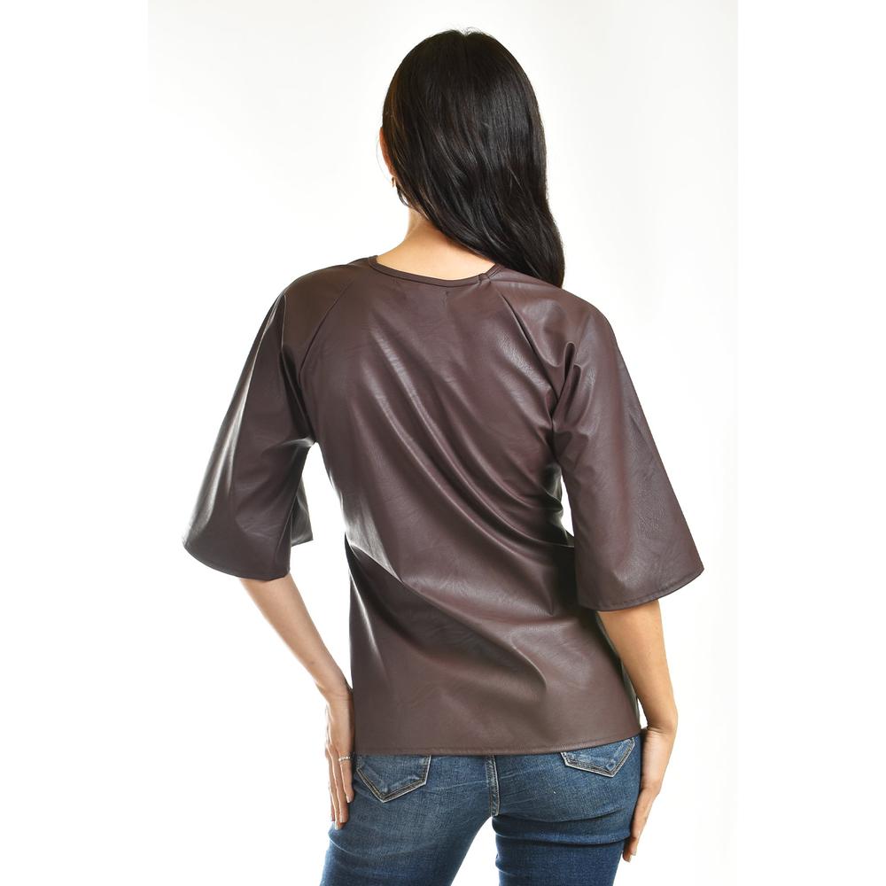 Foto 4 pulgar | Blusa De Vinipiel Con Laso Roman Fashion /juvenil, 1877 (cafe) Cafe