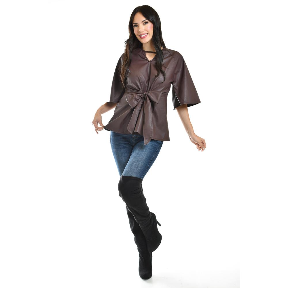 Foto 6 pulgar | Blusa De Vinipiel Con Laso Roman Fashion /juvenil, 1877 (cafe) Cafe