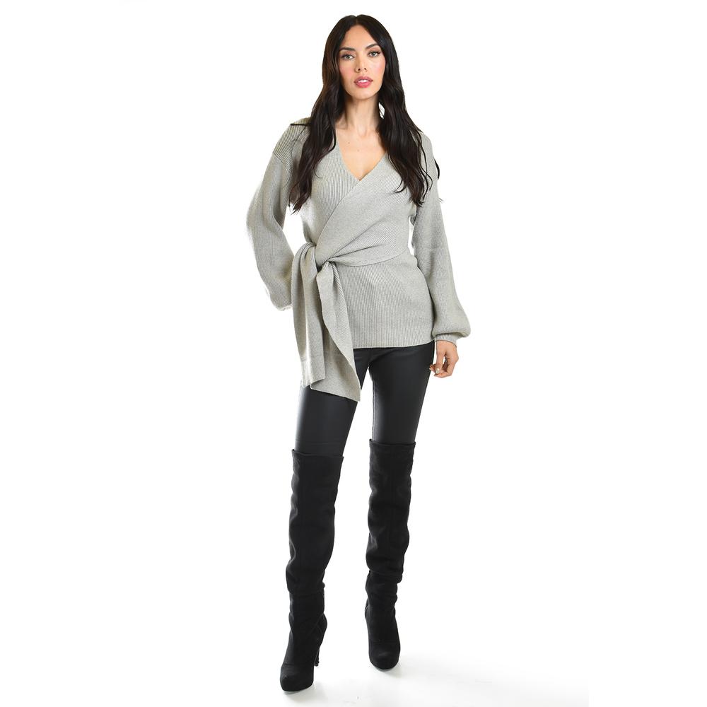 Blusa De Punto Diseño Cruzado Roman Fashion /juvenil, 6688 (gris) Gris