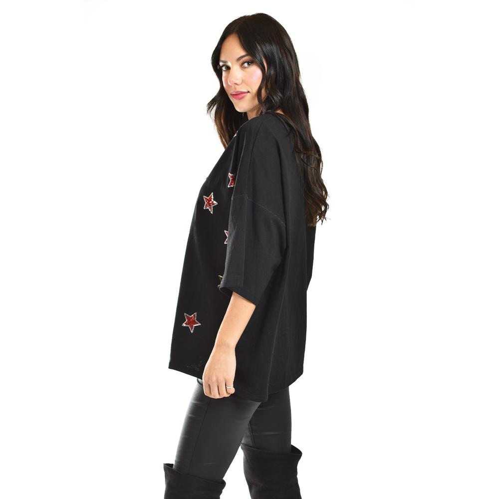 Foto 3 pulgar | Blusa Con Estrellas De Lentejuela Roman Fashion /juvenil, 34686 (negro) Negro