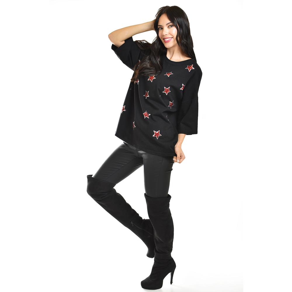 Foto 6 pulgar | Blusa Con Estrellas De Lentejuela Roman Fashion /juvenil, 34686 (negro) Negro