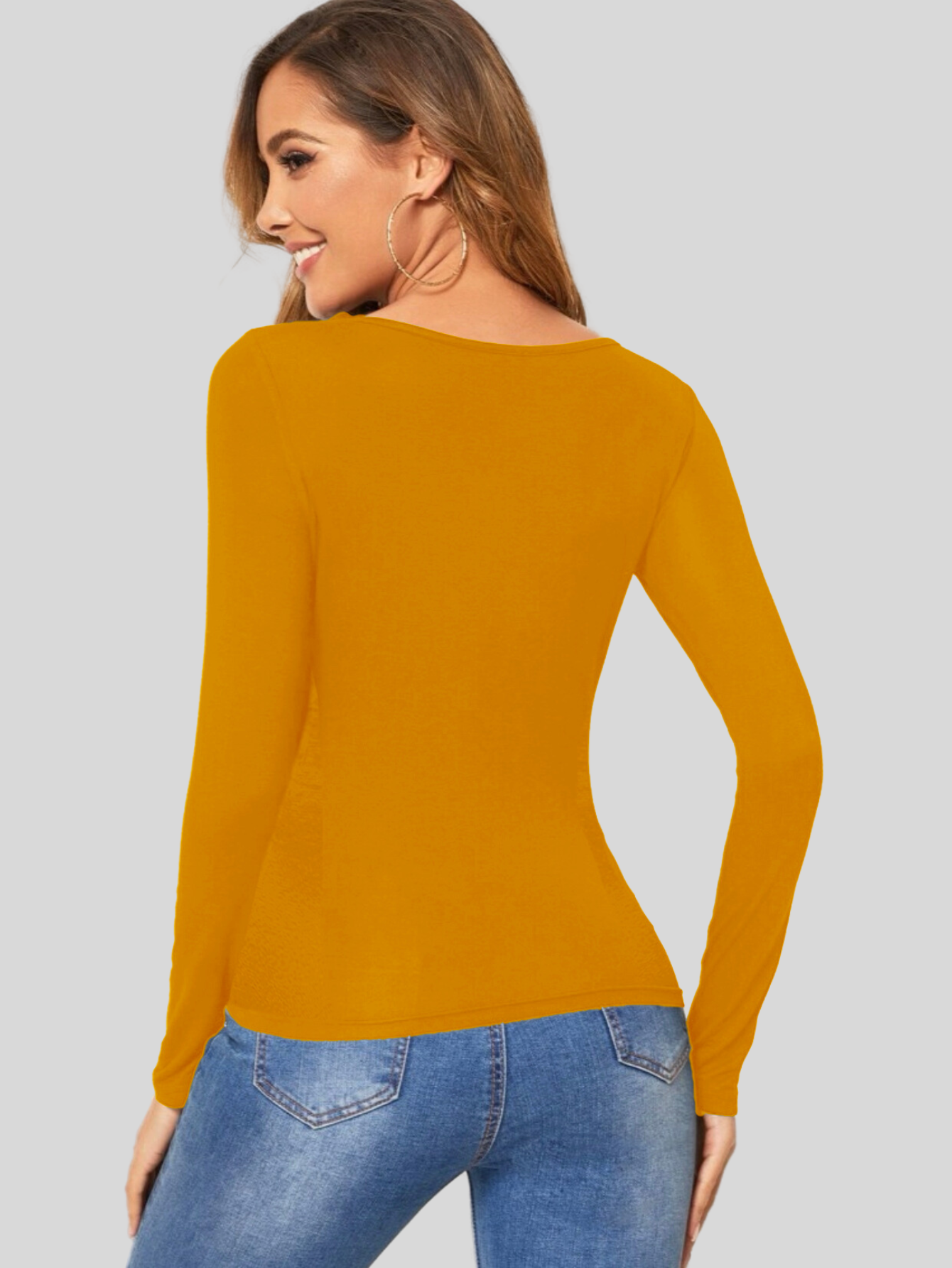 Foto 4 pulgar | Blusas Mujer Manga Larga Interior Térmico Bl-1013 Mostaza Invierno Dama