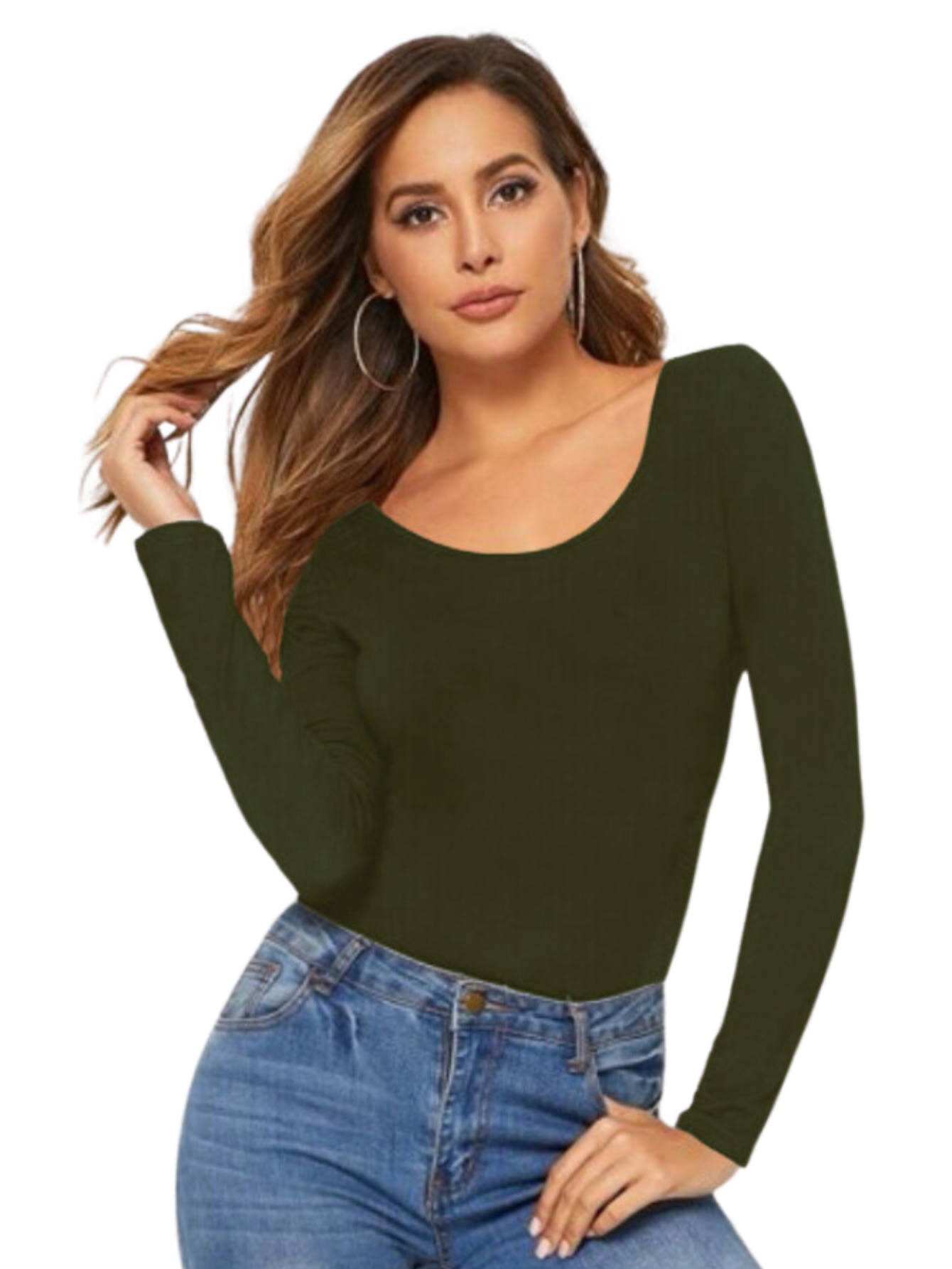 Foto 2 pulgar | Blusas Mujer Manga Larga Interior Térmico Bl-1013 Verde Militar Invierno Dama