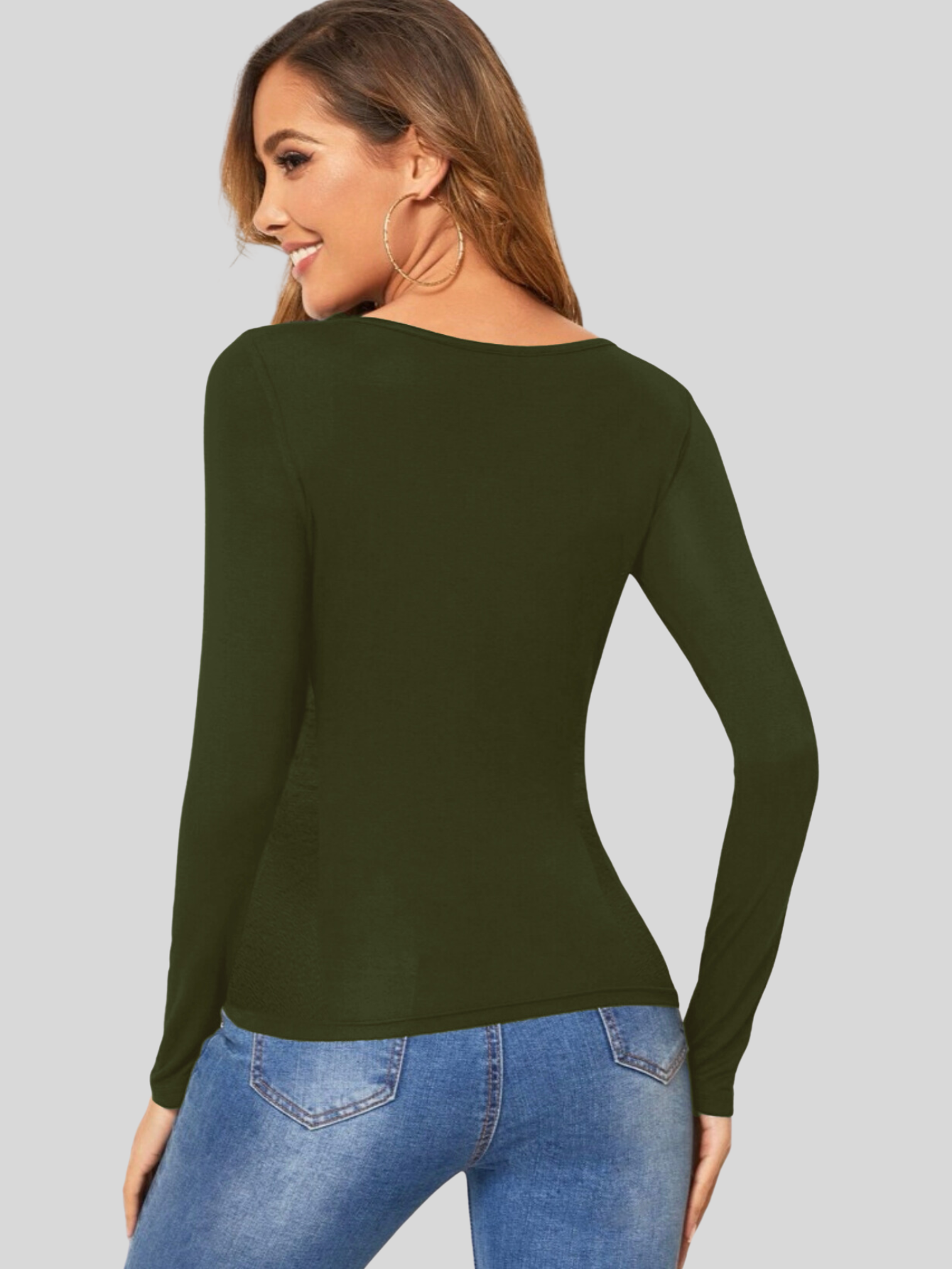 Foto 4 pulgar | Blusas Mujer Manga Larga Interior Térmico Bl-1013 Verde Militar Invierno Dama