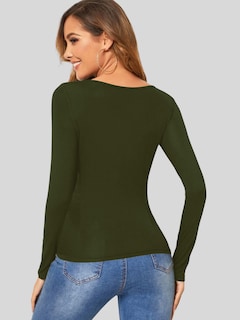 Foto 3 | Blusas Mujer Manga Larga Interior Térmico Bl-1013 Verde Militar Invierno Dama
