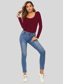Foto 2 | Blusas Mujer Manga Larga Interior Térmico Bl-1013 Vino Invierno Dama