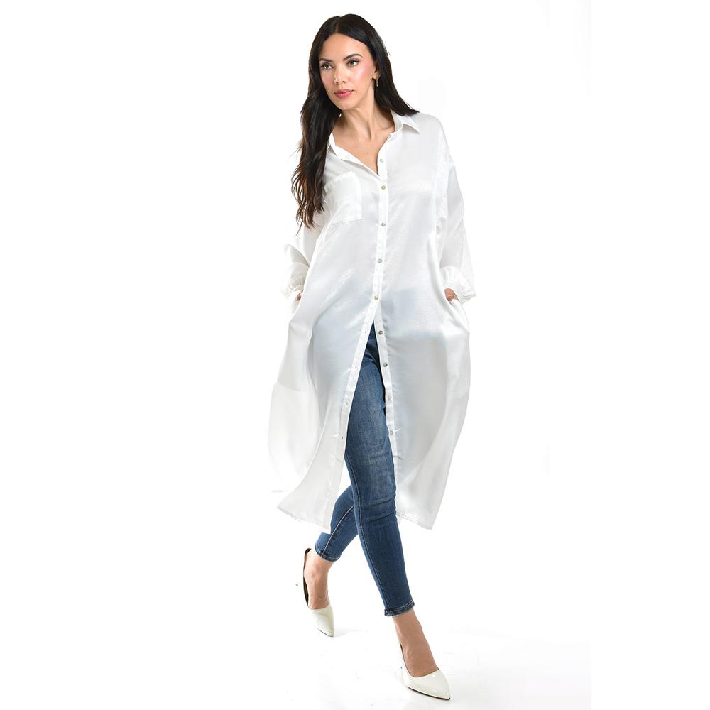 Maxi Blusa Camisera De Satín Roman Fashion /juvenil, 10622 (blanco) Blanco