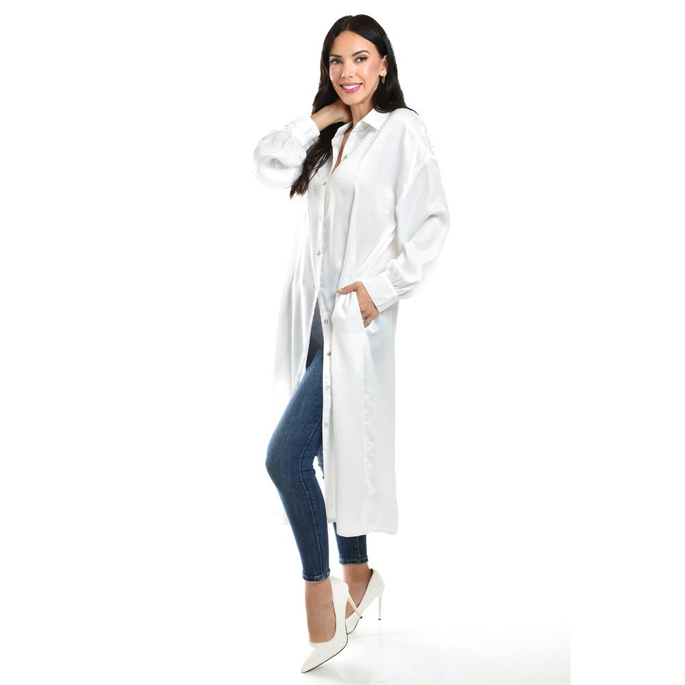 Foto 2 | Maxi Blusa Camisera De Satín Roman Fashion /juvenil, 10622 (blanco) Blanco
