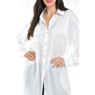 Foto 4 | Maxi Blusa Camisera De Satín Roman Fashion /juvenil, 10622 (blanco) Blanco