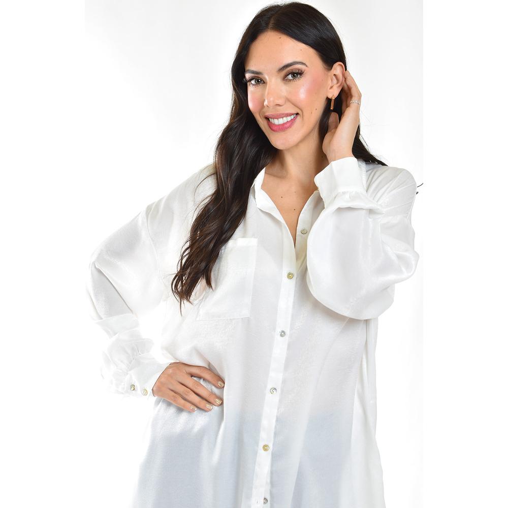 Foto 6 pulgar | Maxi Blusa Camisera De Satín Roman Fashion /juvenil, 10622 (blanco) Blanco