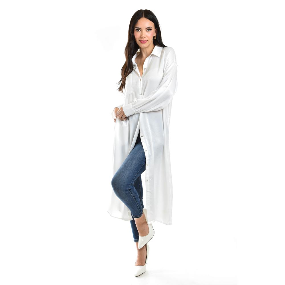 Foto 7 pulgar | Maxi Blusa Camisera De Satín Roman Fashion /juvenil, 10622 (blanco) Blanco