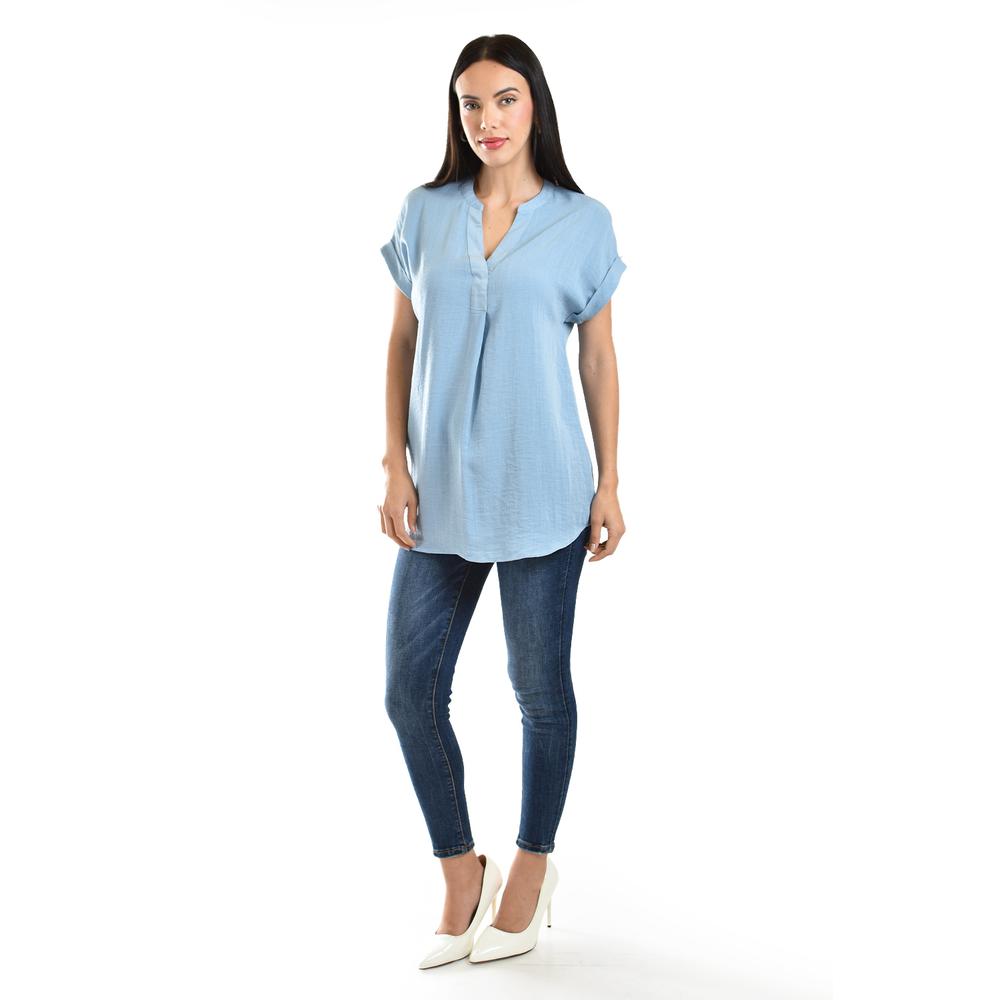 Foto 2 | Blusa Ligera De Cuello V Roman Fashion / Juvenil, 0058 (azul Cielo) Azul