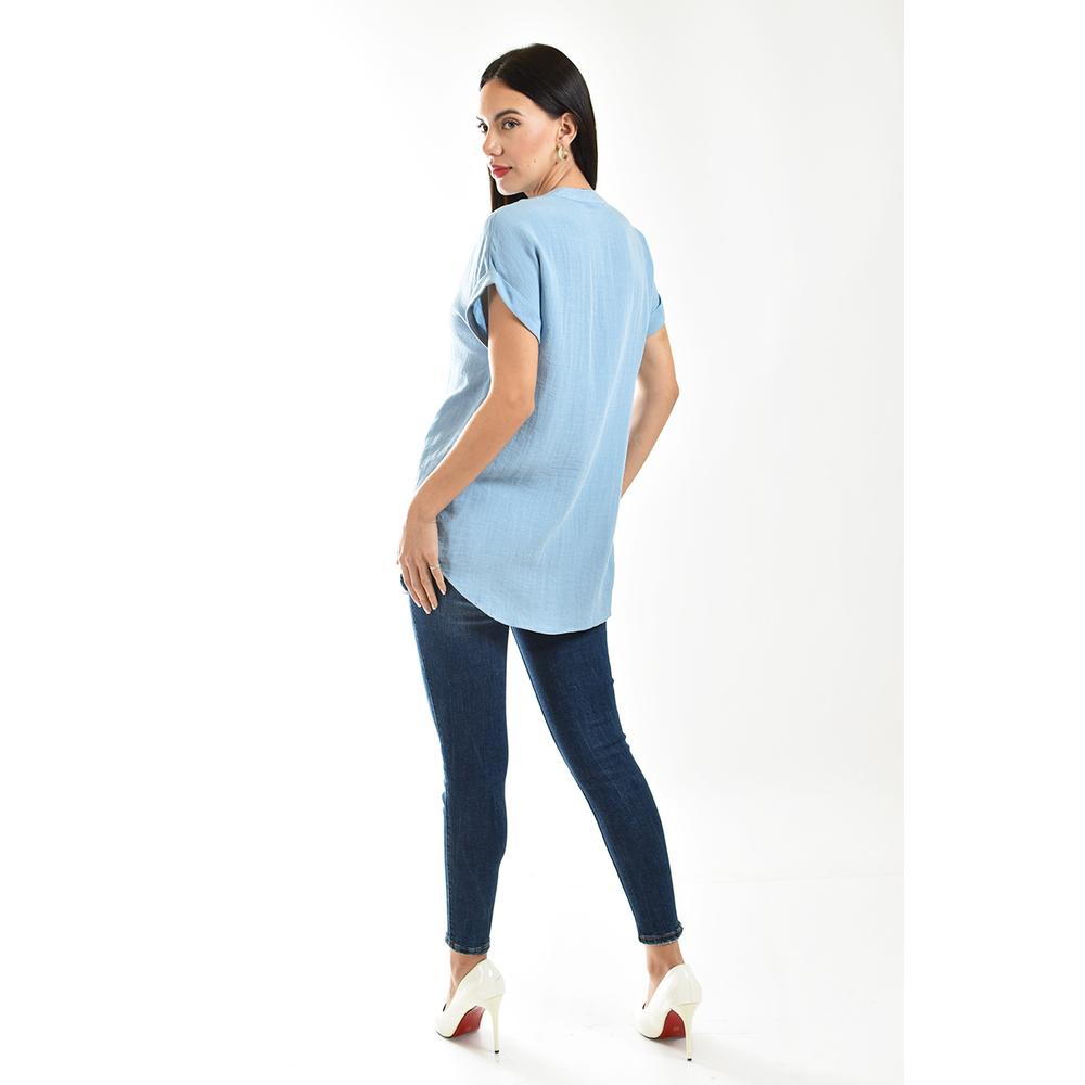 Foto 4 pulgar | Blusa Ligera De Cuello V Roman Fashion / Juvenil, 0058 (azul Cielo) Azul