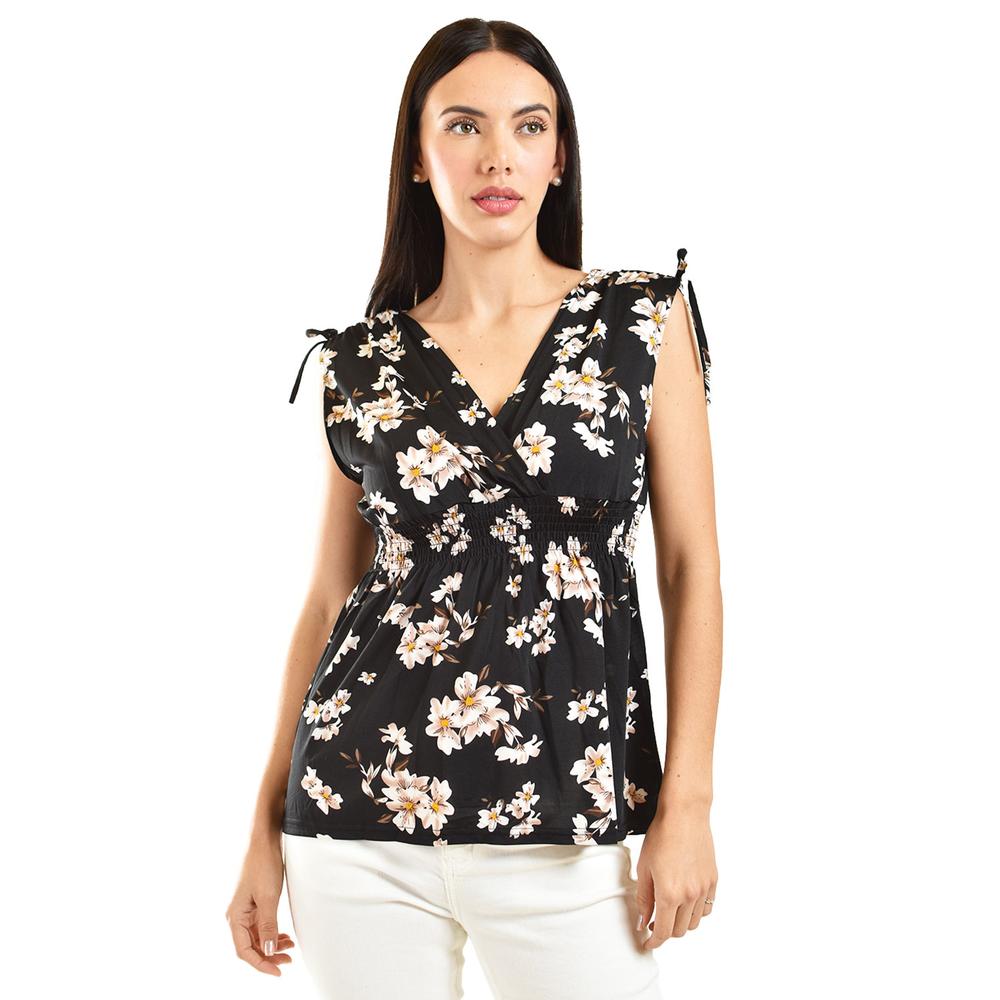 Foto 5 pulgar | Blusa Con Lazo En Los Hombros Roman Fashion /juvenil 6829 (negro Flor) Negro