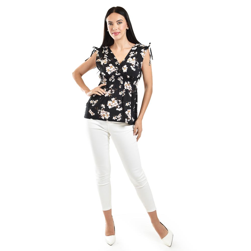 Foto 6 pulgar | Blusa Con Lazo En Los Hombros Roman Fashion /juvenil 6829 (negro Flor) Negro