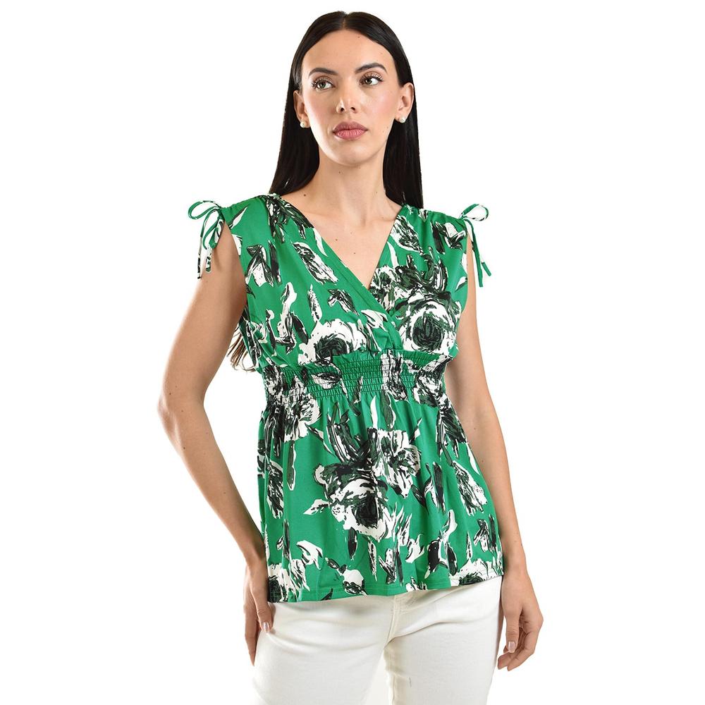 Blusa Con Lazo En Los Hombros Roman Fashion /juvenil 6829 (verde Flor) Verde