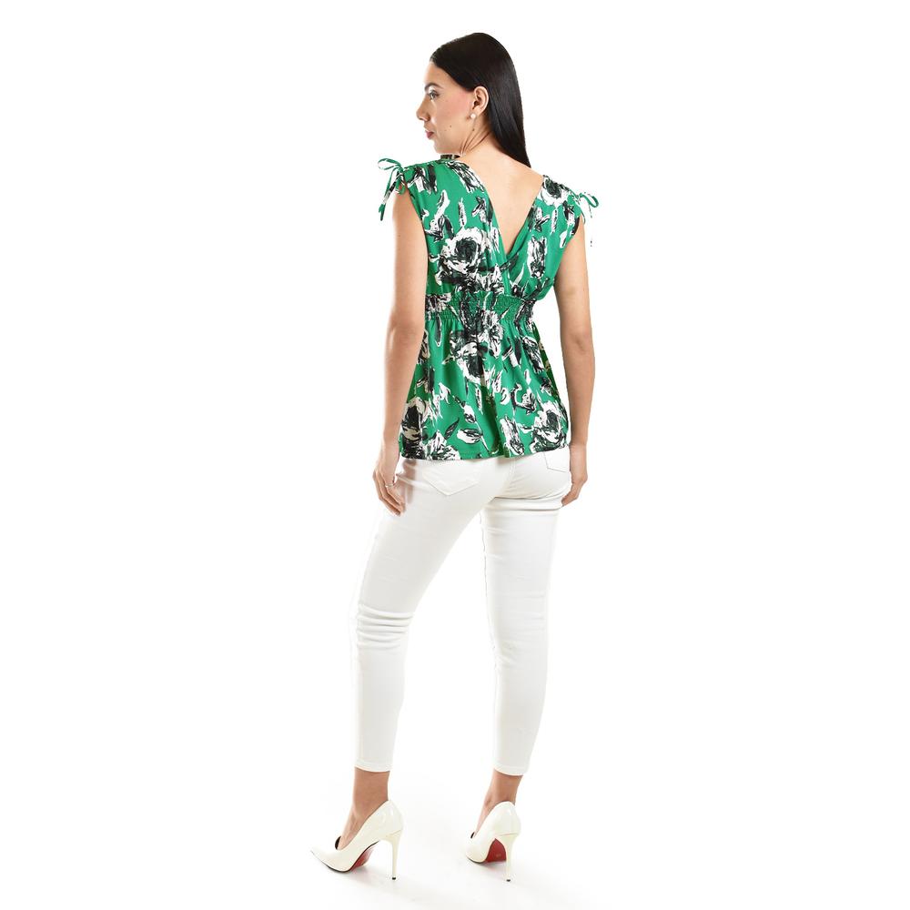 Foto 4 pulgar | Blusa Con Lazo En Los Hombros Roman Fashion /juvenil 6829 (verde Flor) Verde