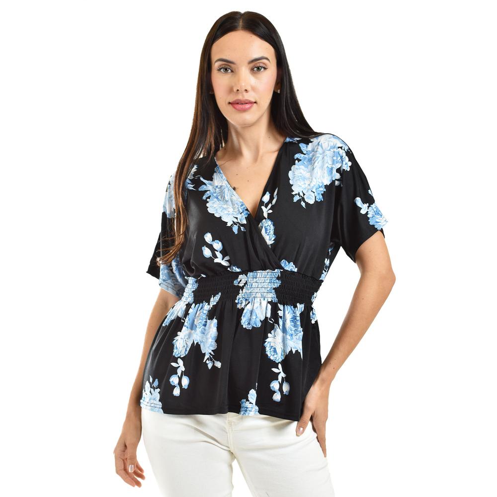 Blusa Escote Cruzado Roman Fashion /juvenil, 6931 (negro / Azul) Negro