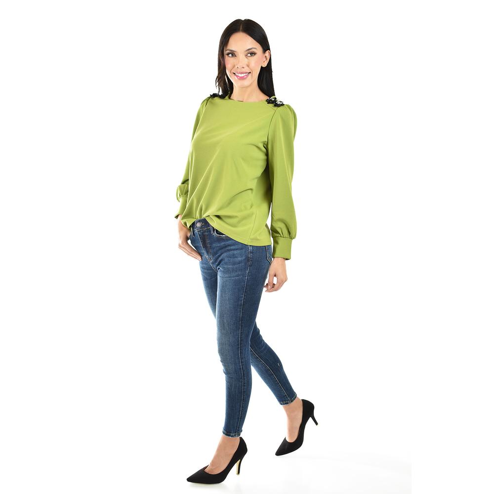Foto 3 pulgar | Blusa Con Detalle De Flor En Hombro Roman Fashion /juvenil, 5106 (verde) Verde