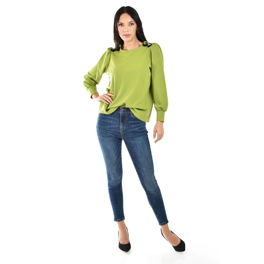 Foto 7 pulgar | Blusa Con Detalle De Flor En Hombro Roman Fashion /juvenil, 5106 (verde) Verde