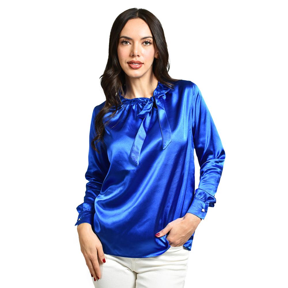 Blusa De Satin Con Lazo Roman Fashion /juvenil, 5101 (azul Rey) Azul