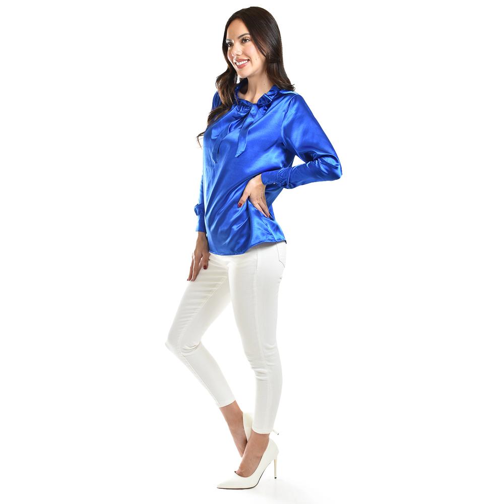 Foto 3 pulgar | Blusa De Satin Con Lazo Roman Fashion /juvenil, 5101 (azul Rey) Azul