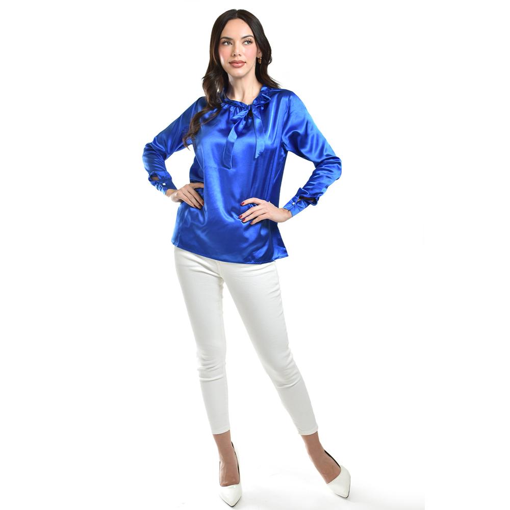 Foto 6 pulgar | Blusa De Satin Con Lazo Roman Fashion /juvenil, 5101 (azul Rey) Azul