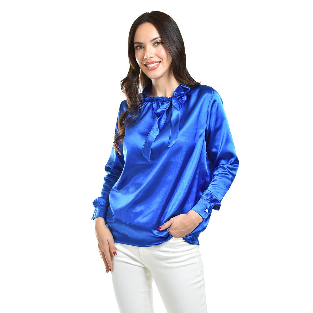 Foto 7 pulgar | Blusa De Satin Con Lazo Roman Fashion /juvenil, 5101 (azul Rey) Azul