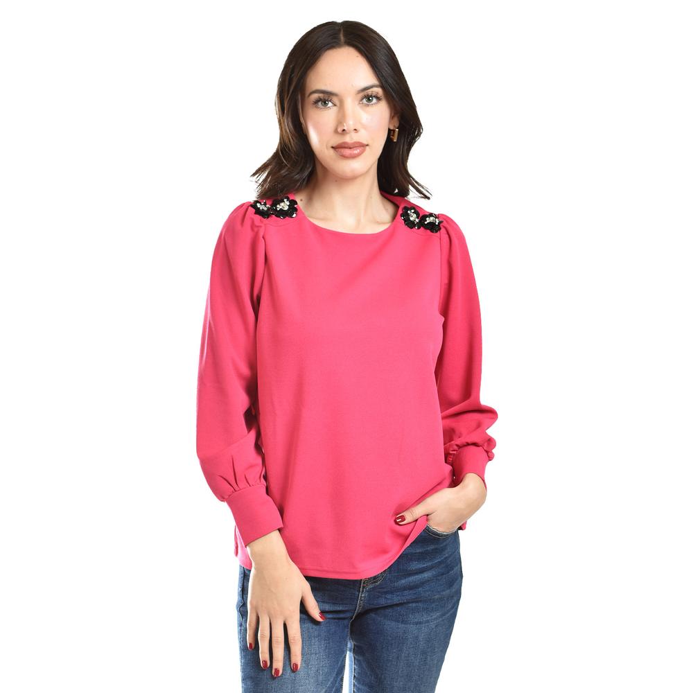 Blusa Con Detalle De Flor En Hombro Roman Fashion /juvenil, 5106 (fiusha) Fucsia