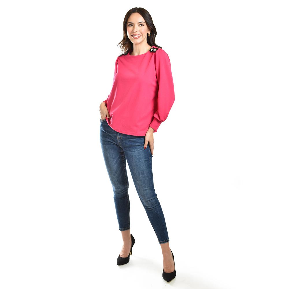 Foto 3 pulgar | Blusa Con Detalle De Flor En Hombro Roman Fashion /juvenil, 5106 (fiusha) Fucsia