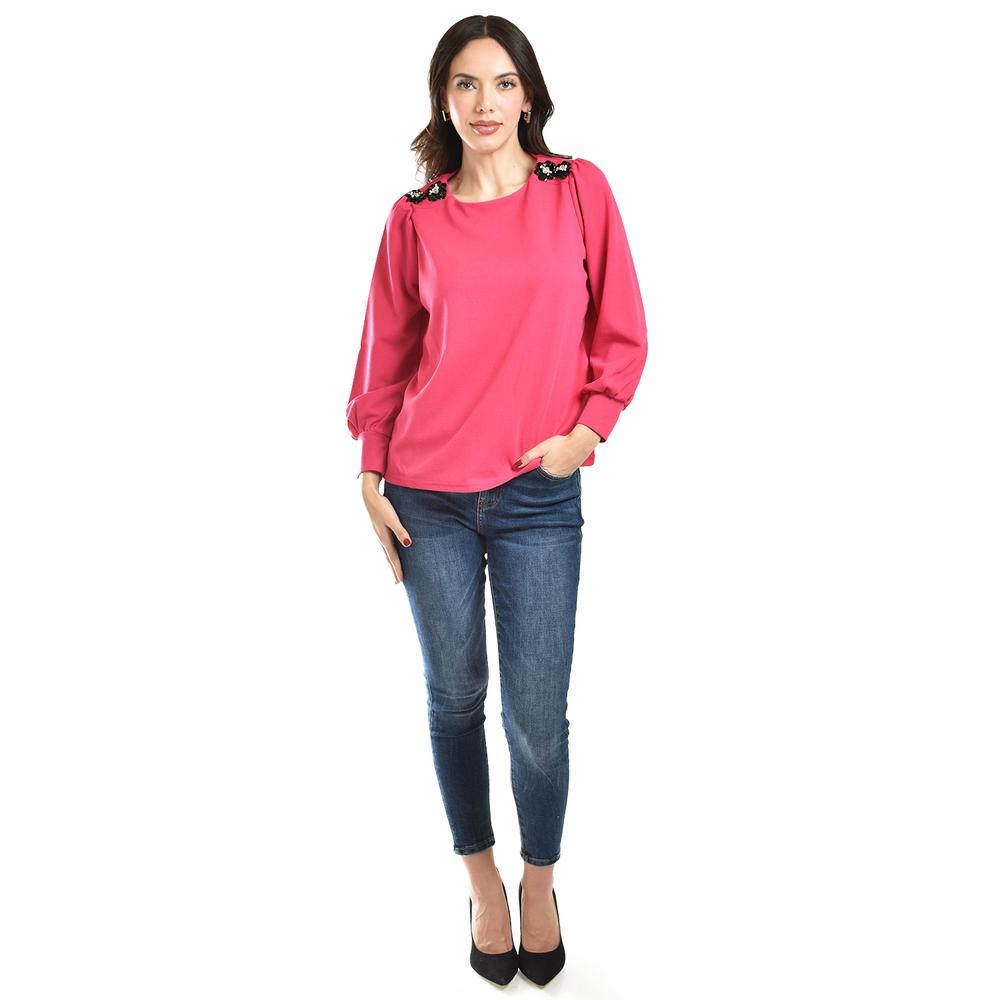 Foto 6 pulgar | Blusa Con Detalle De Flor En Hombro Roman Fashion /juvenil, 5106 (fiusha) Fucsia