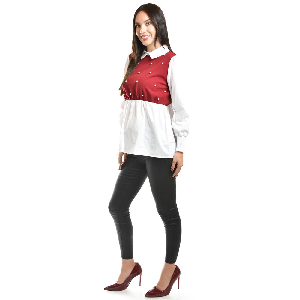 Foto 2 | Blusa Con Chaleco De Perlas Roman Fashion /juvenil, 5102 (blanco / Vino) Vino