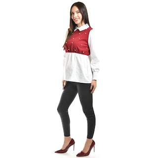 Foto 2 | Blusa Con Chaleco De Perlas Roman Fashion /juvenil, 5102 (blanco / Vino) Vino