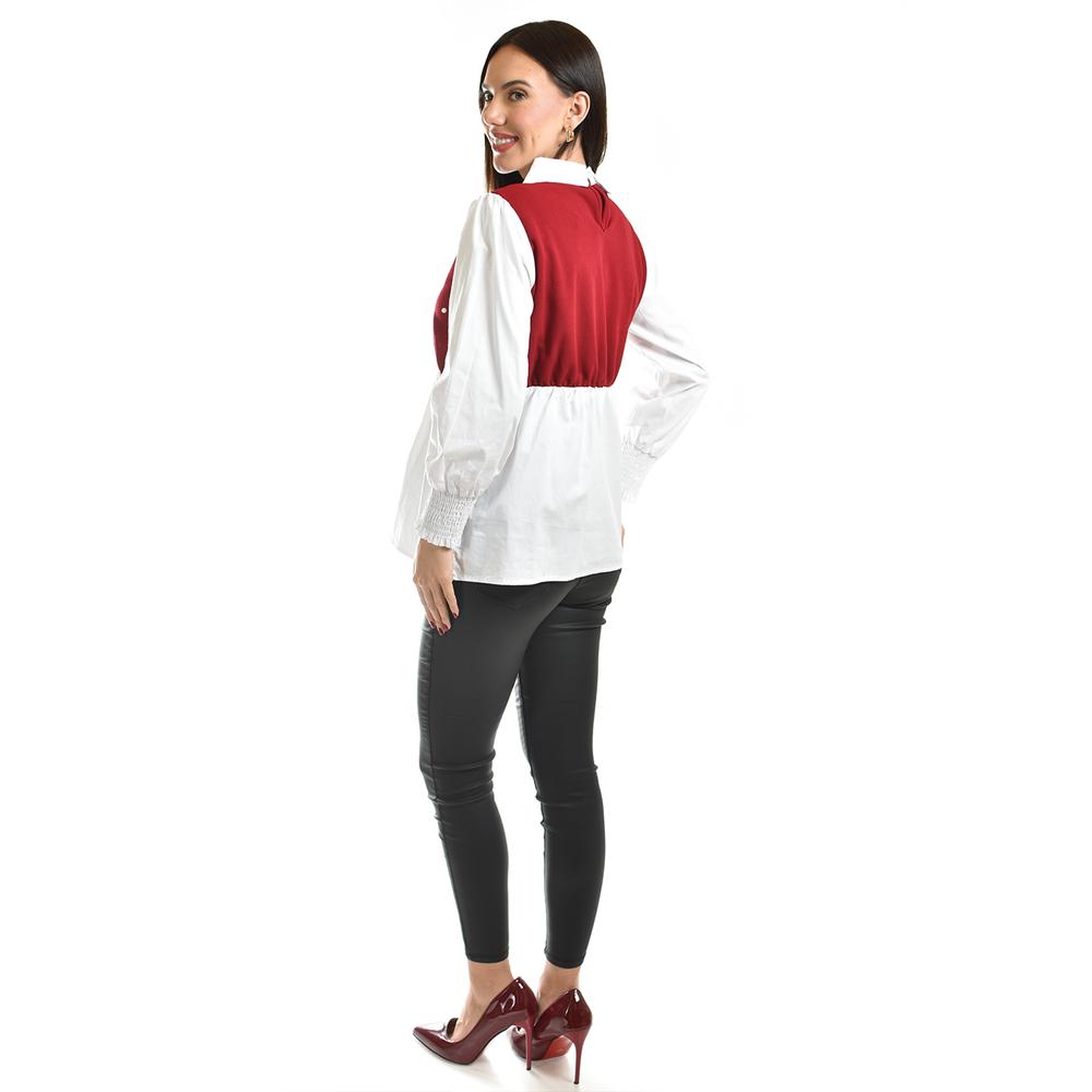 Foto 4 pulgar | Blusa Con Chaleco De Perlas Roman Fashion /juvenil, 5102 (blanco / Vino) Vino